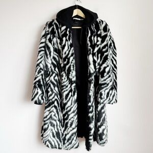 Alice + Olivia Kylie Faux Fur Zebra Print Long Coat